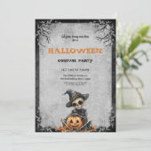 ハロウィン 衣装パーティー 怖い骸骨とカボチャ 招待状 (スタンド正面)