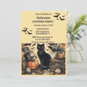 ハロウィン 衣装パーティ ヴィンテージ 黒猫 招待状 (スタンド正面)