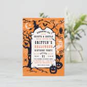ハロウィン 誕生日パーティー または コスチュームパーティー 招待状 (スタンド正面)