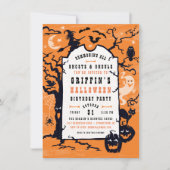 ハロウィン 誕生日パーティー または コスチュームパーティー 招待状 (正面)