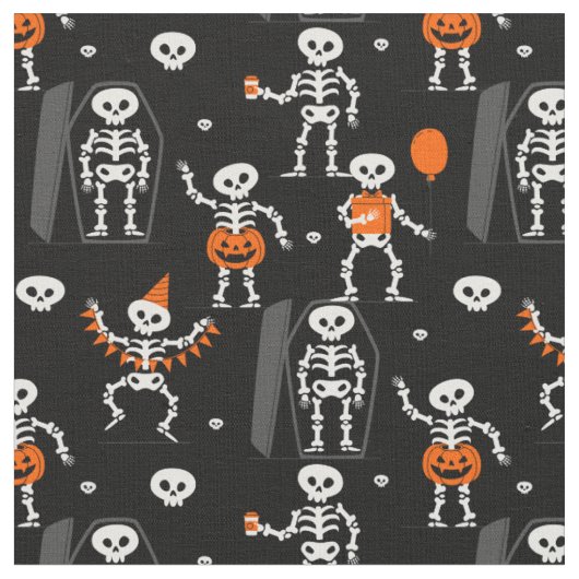 ハロウィン 誕生日パーティー スケルトン 棺 骸骨 ファブリック (クローズアップ)