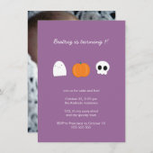 ハロウィン 誕生日パーティー パープル 1歳誕生日 招待状 (正面/裏面)