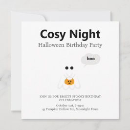 ハロウィン 誕生日パーティー | ミニマル おばけ デザイン シーズンカード
