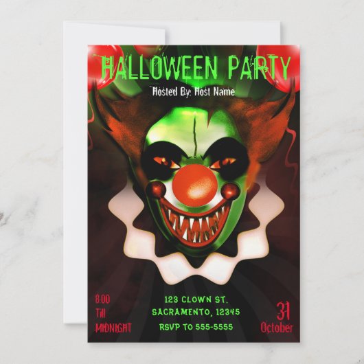 ハロウィン 誕生日パーティー 怖い 悪魔のピエロ 招待状 (正面)