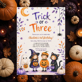 ハロウィン 誕生日パーティー 3歳の子供のためのトリック オア スリー 招待状