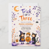 ハロウィン 誕生日パーティー 3歳の子供のためのトリック オア スリー 招待状 (正面)
