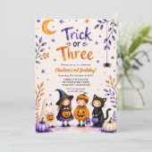 ハロウィン 誕生日パーティー 3歳の子供のためのトリック オア スリー 招待状 (スタンド正面)
