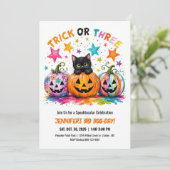 ハロウィン 誕生日会 トリック オア スリー 猫 招待状 (スタンド正面)