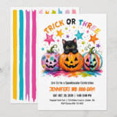ハロウィン 誕生日会 トリック オア スリー 猫 招待状 (正面/裏面)