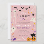 ハロウィン 誕生日 おばけの赤ちゃん ピンク 招待状 (正面)