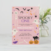ハロウィン 誕生日 おばけの赤ちゃん ピンク 招待状 (スタンド正面)