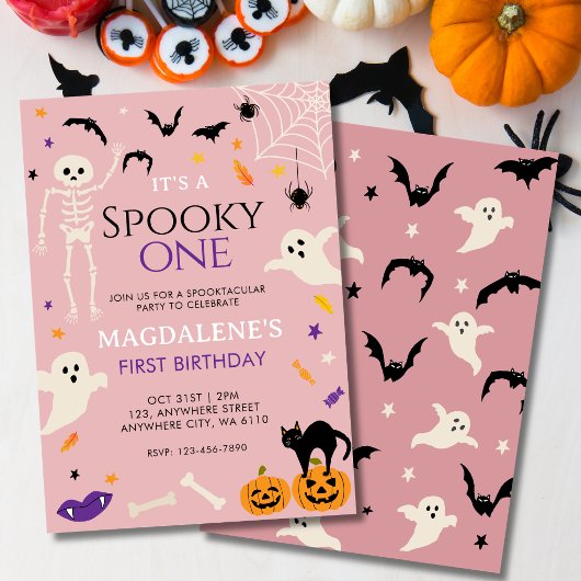 ハロウィン 誕生日 おばけの赤ちゃん ピンク 招待状