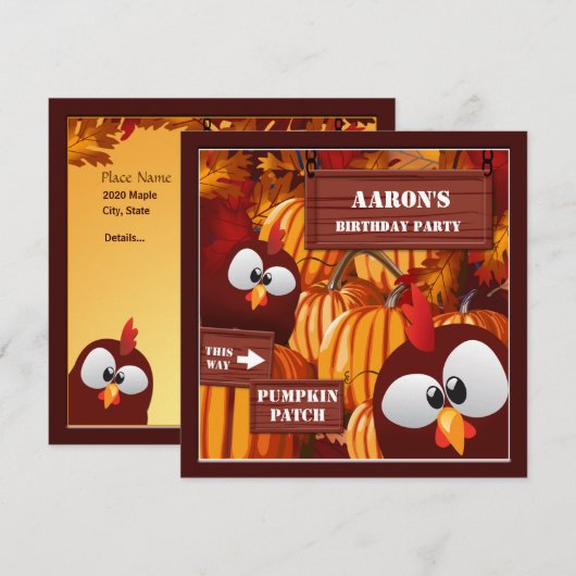 ハロウィン 誕生日 かぼちゃの畑 子供 招待状 (正面/裏面)