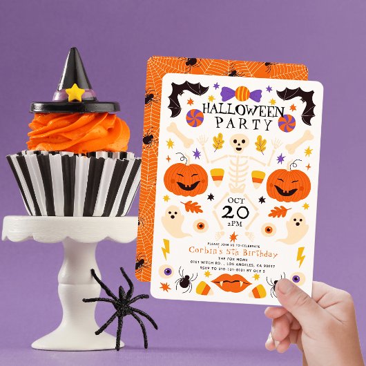 ハロウィン+誕生日 スケルトン パンプキン ゴースト 招待状