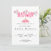 ハロウィン 誕生日 水彩 ピンク 幽霊 かぼちゃ 招待状 (スタンド正面)