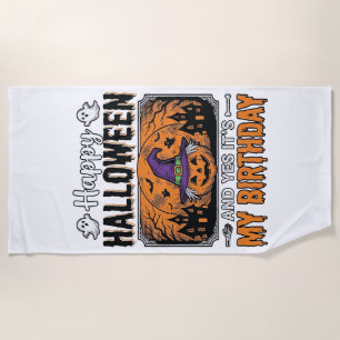 ハロウィン 誕生日 魔女 かぼちゃ ヴィンテージ Tシャツ デザイン ビーチタオル