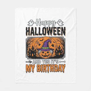 ハロウィン 誕生日 魔女 かぼちゃ ヴィンテージ Tシャツ デザイン フリースブランケット
