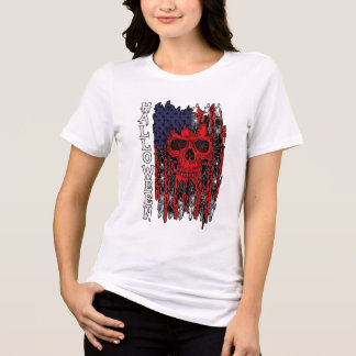 ハロウィン 赤いドクロ アメリカ国旗 クモの巣 コウモリ トライブレンドＴシャツ