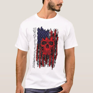ハロウィン 赤いドクロ アメリカ国旗 クモの巣 コウモリ Tシャツ
