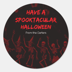 ハロウィン 赤い骸骨 ラウンドシール