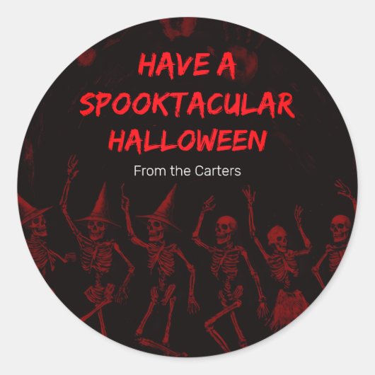 ハロウィン 赤い骸骨 ラウンドシール (正面)