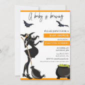 ハロウィン 赤ちゃんが生まれる モダンな魔女 招待状 (正面)