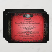 ハロウィン 赤 黒 ゴシック 一緒 ウェディング レセプション 招待状 (正面/裏面)
