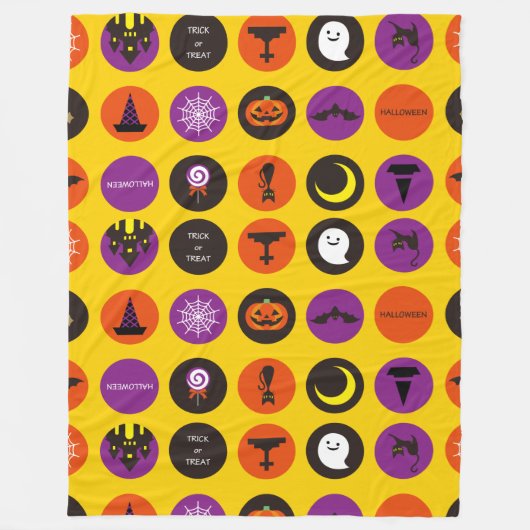 ハロウィン 遊び心 かわいい パターン 黄色 フリースブランケット (正面)