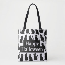 ハロウィン 遊び心 黒白 猫 パターン トートバッグ