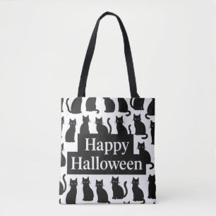 ハロウィン 遊び心 黒白 猫 パターン トートバッグ
