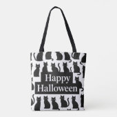 ハロウィン 遊び心 黒白 猫 パターン トートバッグ (裏面)