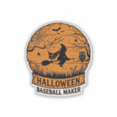 ハロウィン 野球 メーカー 飛ぶ魔女 木製 月 シール (正面)