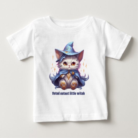 ハロウィン 青い魔女の子猫 ベビーTシャツ (正面)
