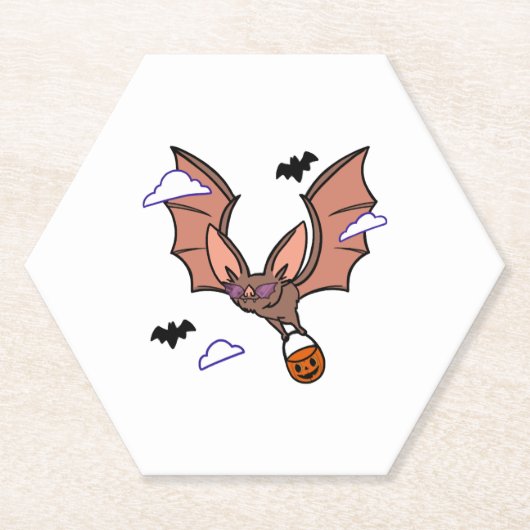 ハロウィン 飛ぶコウモリ かわいい ペーパーコースター (正面)
