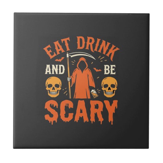 ハロウィン 食べる 飲む 怖い リーパー デザイン_1 タイル (正面)