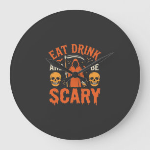 ハロウィン 食べる 飲む 怖い リーパー デザイン_1 ラージ壁時計