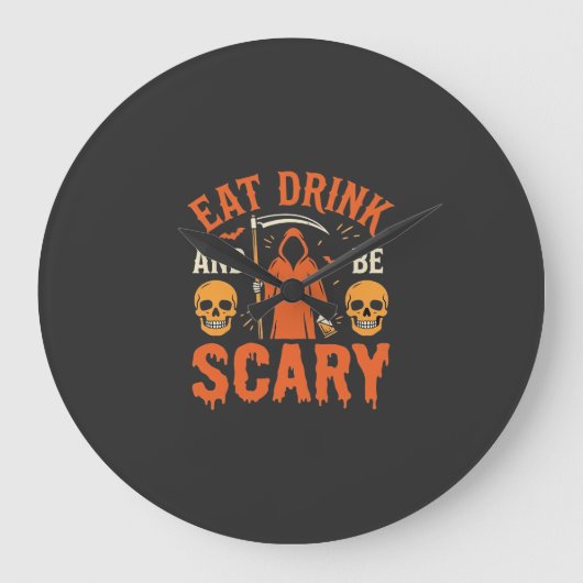 ハロウィン 食べる 飲む 怖い リーパー デザイン_1 ラージ壁時計 (正面)