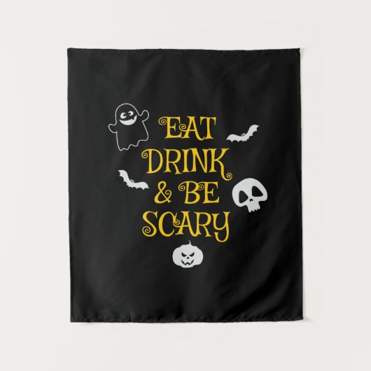 ハロウィン 飲んで食べて怖がって 誕生日 タペストリー (正面)