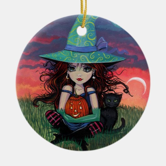 ハロウィン 魔女と猫のオーナメント セラミックオーナメント (正面)