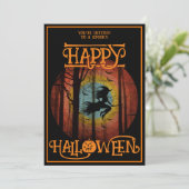 ハロウィン 魔女のほうき コスチューム パーティー 招待状 (スタンド正面)