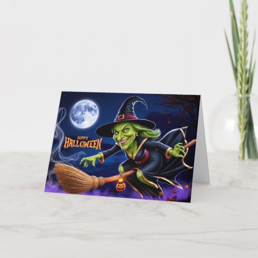 ハロウィン 魔女のほうき ハッピーハロウィン シーズンカード (正面)
