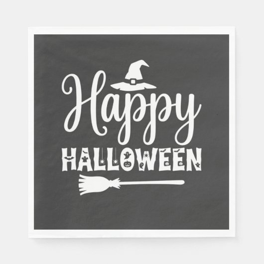 ハロウィン 魔女の帽子と箒のデザイン スタンダードランチョンナプキン (正面)