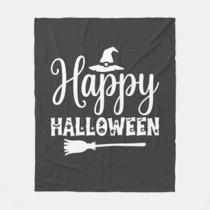 ハロウィン 魔女の帽子と箒のデザイン フリースブランケット