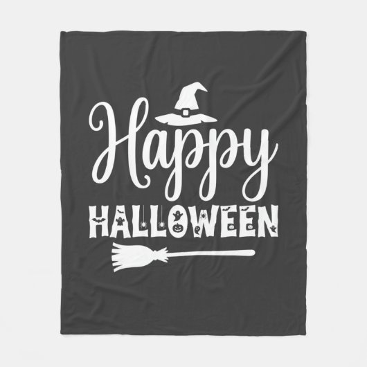 ハロウィン 魔女の帽子と箒のデザイン フリースブランケット (正面)