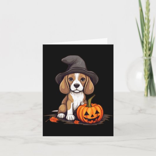 ハロウィン 魔女の帽子 かぼちゃ 犬 ビーグル カード (正面)