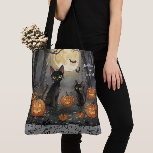 ハロウィン、魔女の猫とブーブーな仲間たち トートバッグ (クローズアップ)