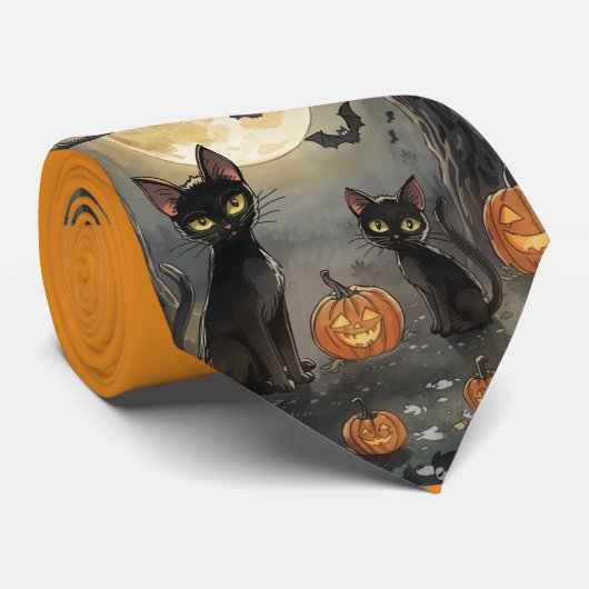 ハロウィン、魔女の猫とブーブーな仲間たち ネック ネクタイ (ロール)