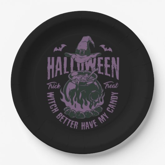 ハロウィン “魔女の私のキャンディを奪うな” 紙皿 (正面)
