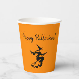 ハロウィン 魔女の箒 オレンジ 黒 ペーパークラブ 紙コップ