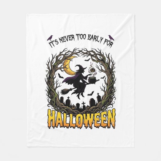 ハロウィン 魔女の釜 月 墓地 ねじれた木 フリースブランケット (正面)